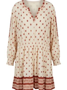 Fat Face Cream Dress with Burnt Clay Medallion Accent
